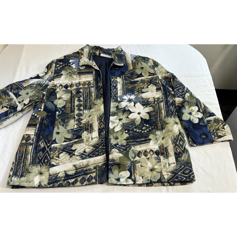 Floral Open Front Blazer Jacket Mature Grandma Boho VTG Women’s Size 16P Petite